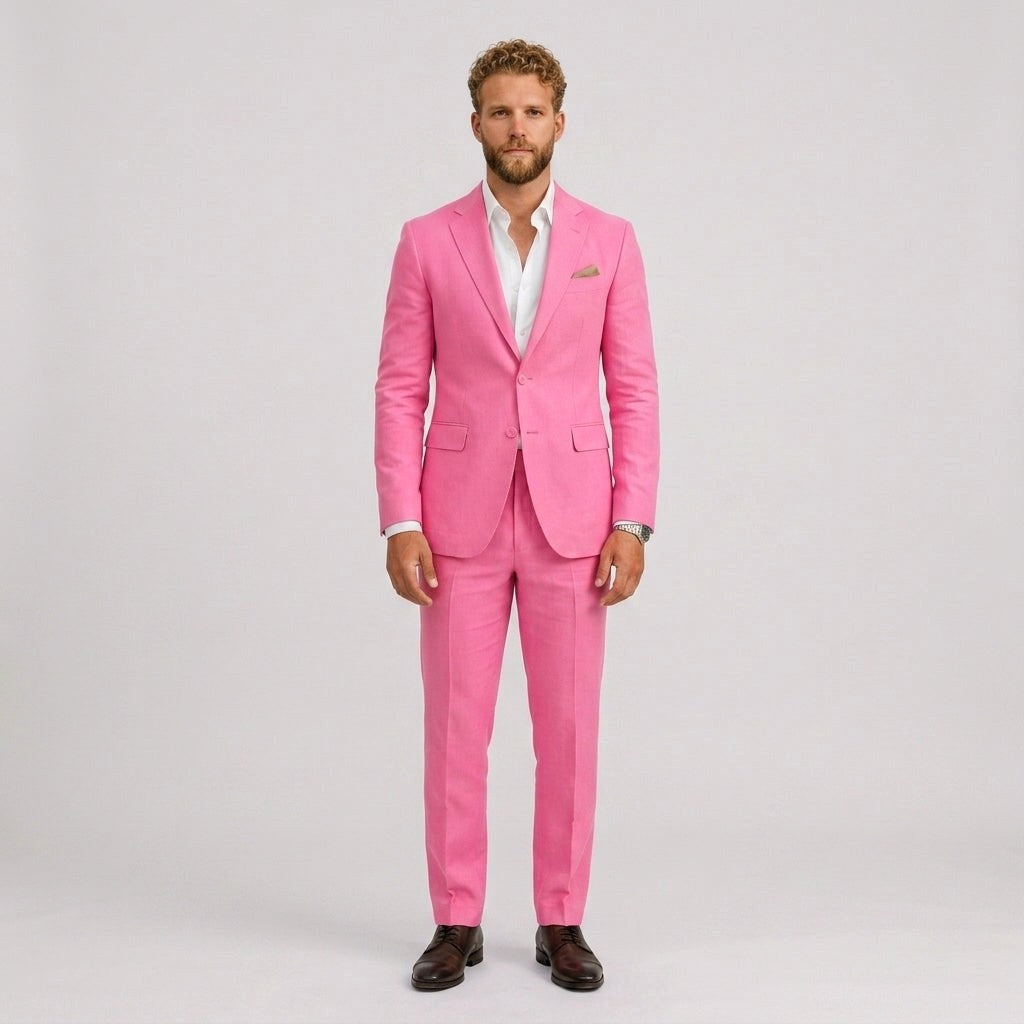 Roch | Męski garnitur lniany o kroju slim fit, zestaw dwuczęściowy, taliowany fason | Rokishi