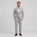 Roch | Męski garnitur lniany o kroju slim fit, zestaw dwuczęściowy, taliowany fason | Rokishi