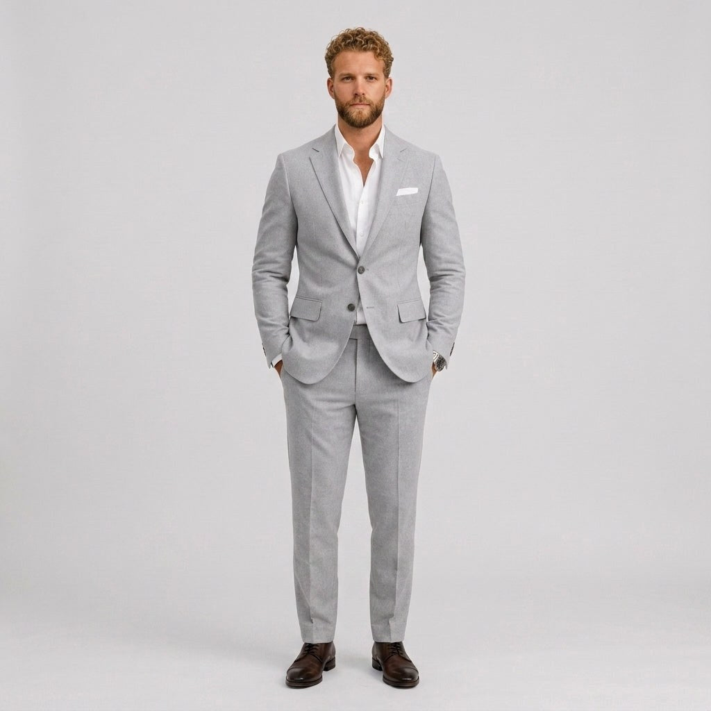Roch | Męski garnitur lniany o kroju slim fit, zestaw dwuczęściowy, taliowany fason | Rokishi