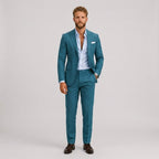 Roch | Męski garnitur lniany o kroju slim fit, zestaw dwuczęściowy, taliowany fason | Rokishi