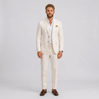 Roch | Męski garnitur lniany o kroju slim fit, zestaw dwuczęściowy, taliowany fason | Rokishi