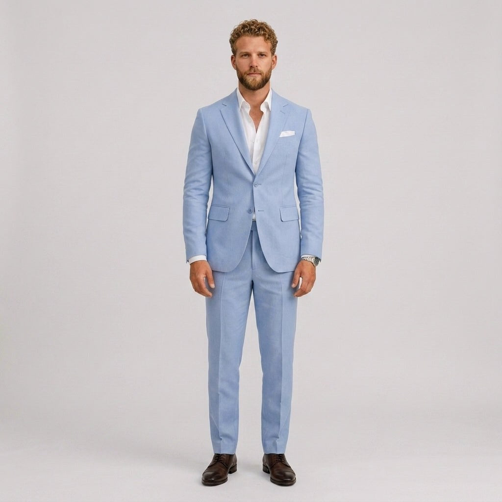 Roch | Męski garnitur lniany o kroju slim fit, zestaw dwuczęściowy, taliowany fason | Rokishi