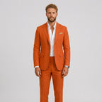 Roch | Męski garnitur lniany o kroju slim fit, zestaw dwuczęściowy, taliowany fason | Rokishi
