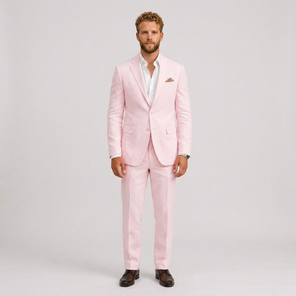 Roch | Męski garnitur lniany o kroju slim fit, zestaw dwuczęściowy, taliowany fason | Rokishi