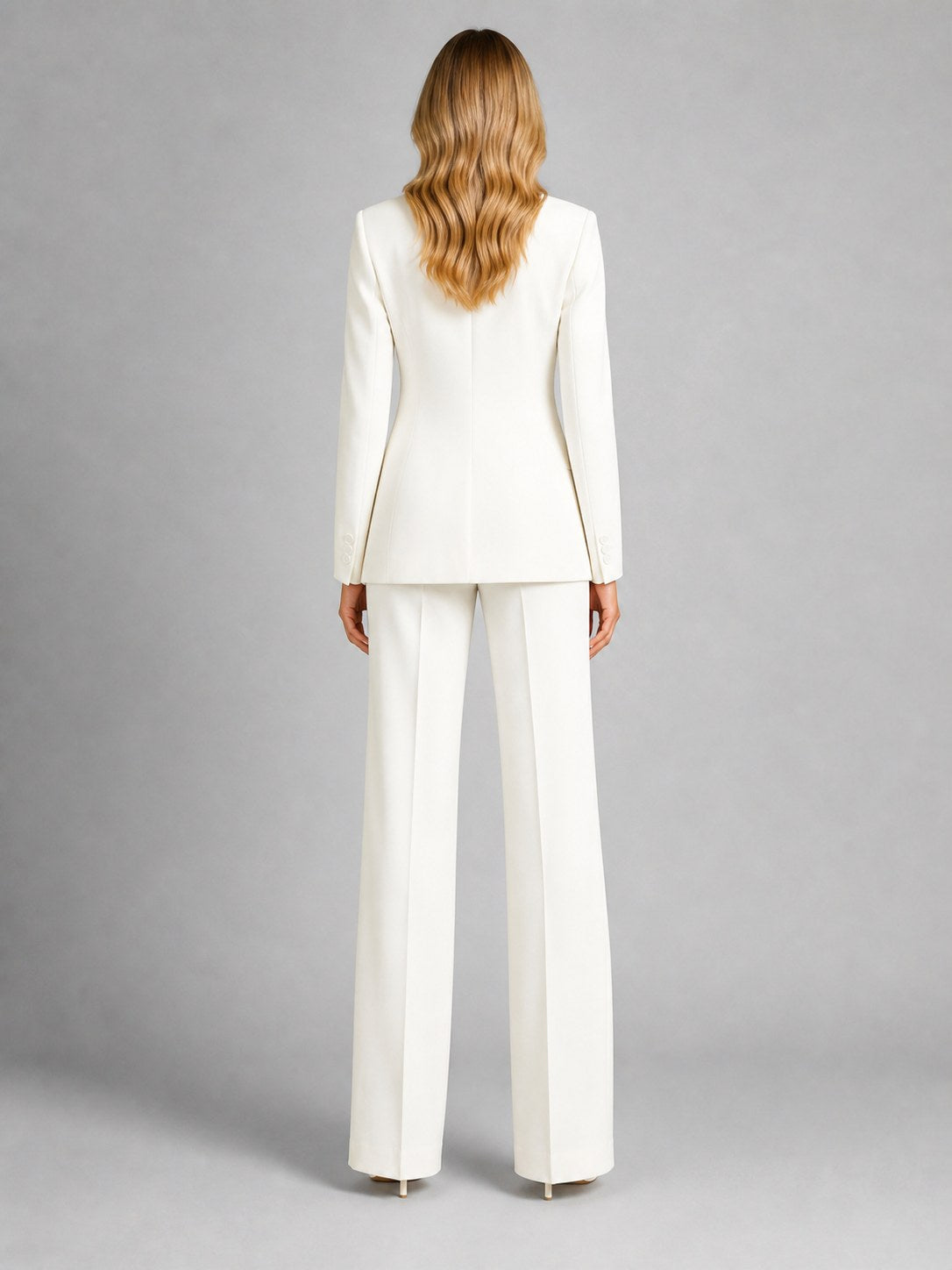Natalia | Damski dopasowany blazer z szerokimi spodniami, elegancki komplet na wyjątkowe okazje | Rokishi | Biały
