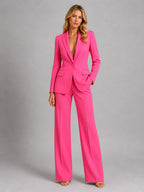 Natalia | Damski dopasowany blazer z szerokimi spodniami, elegancki komplet na wyjątkowe okazje | Rokishi | Biały