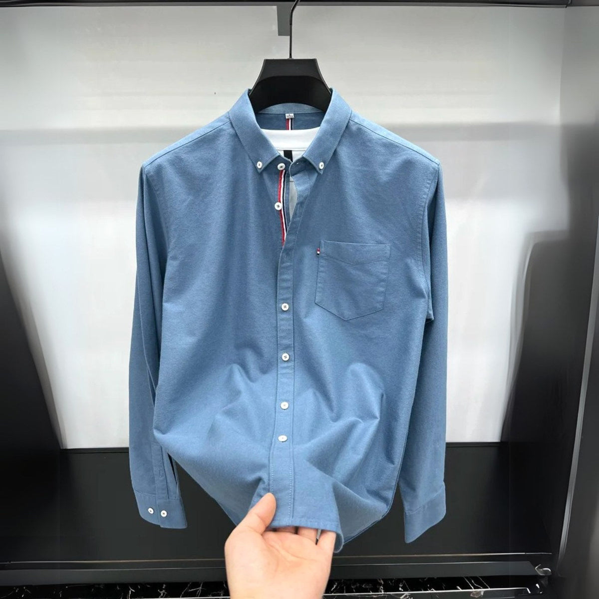 Andrzej | Męska koszula Oxford typu button-down z długim rękawem w stylu smart-casual | Rokishi