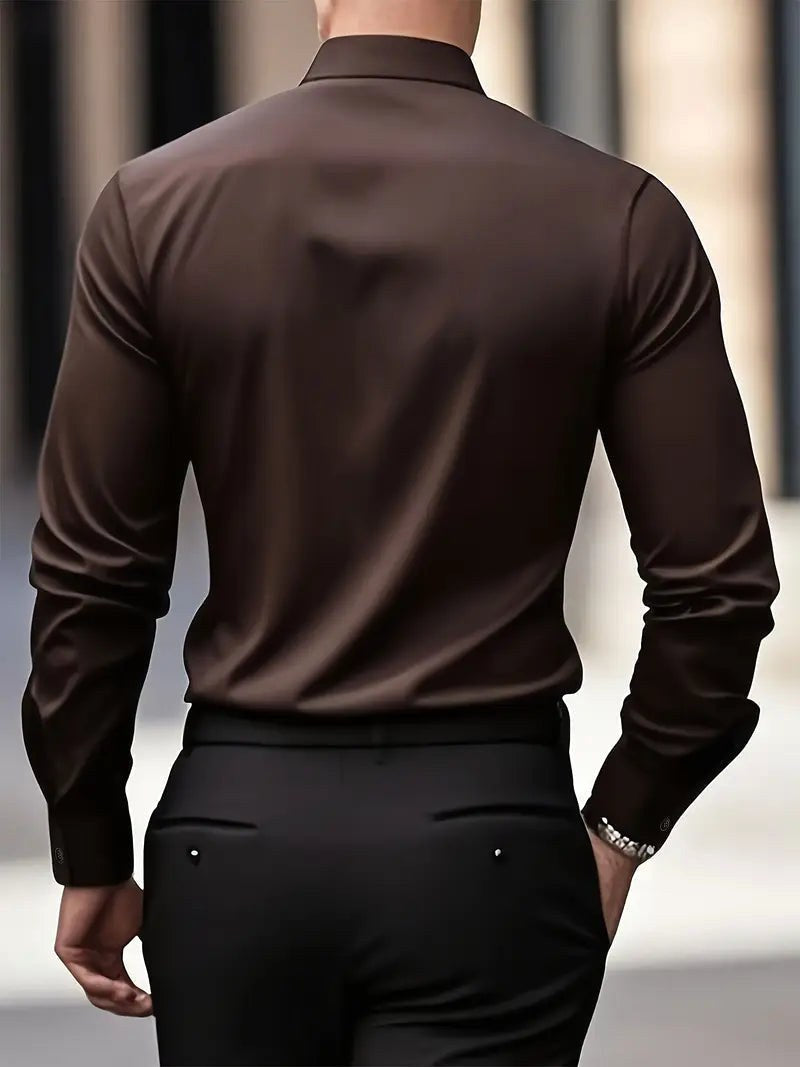 Teodor | Męska koszula biznesowa slim fit, klasyczna koszula z długim rękawem | Rokishi