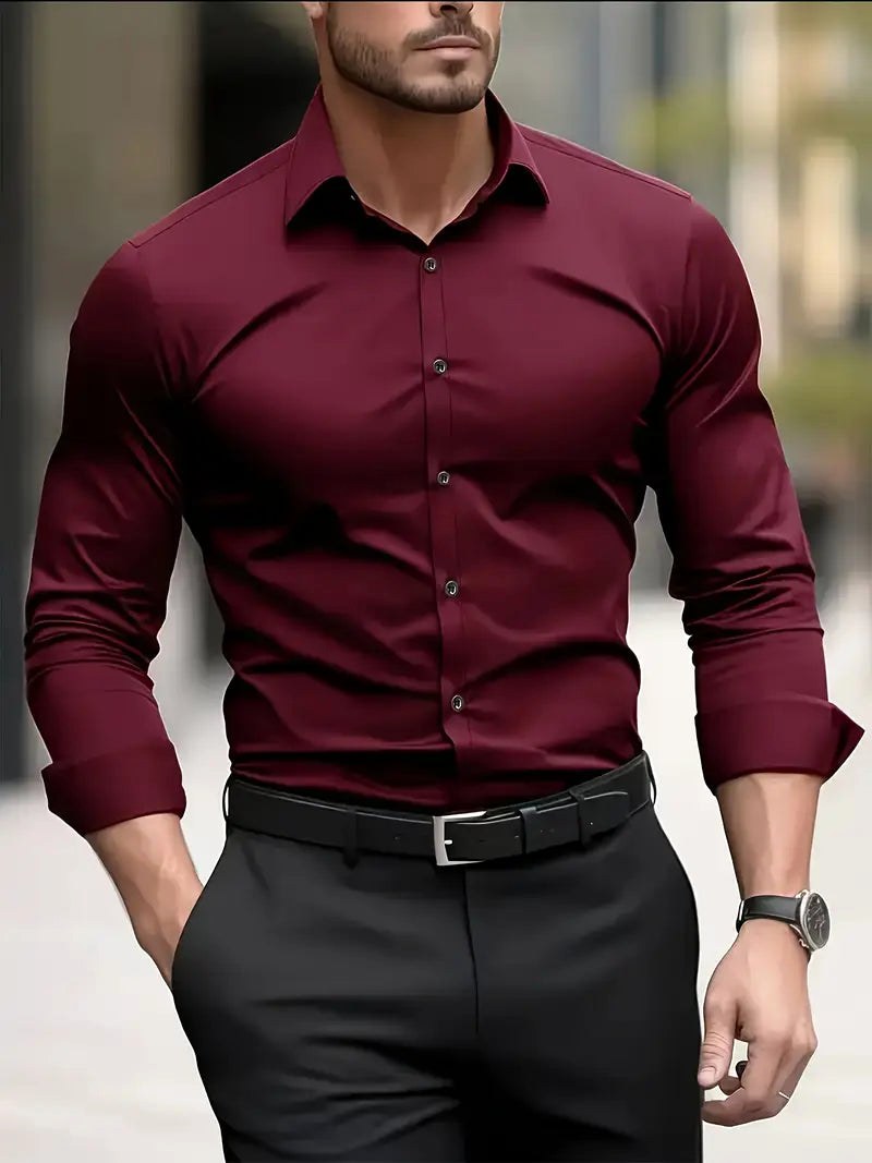 Teodor | Męska koszula biznesowa slim fit, klasyczna koszula z długim rękawem | Rokishi
