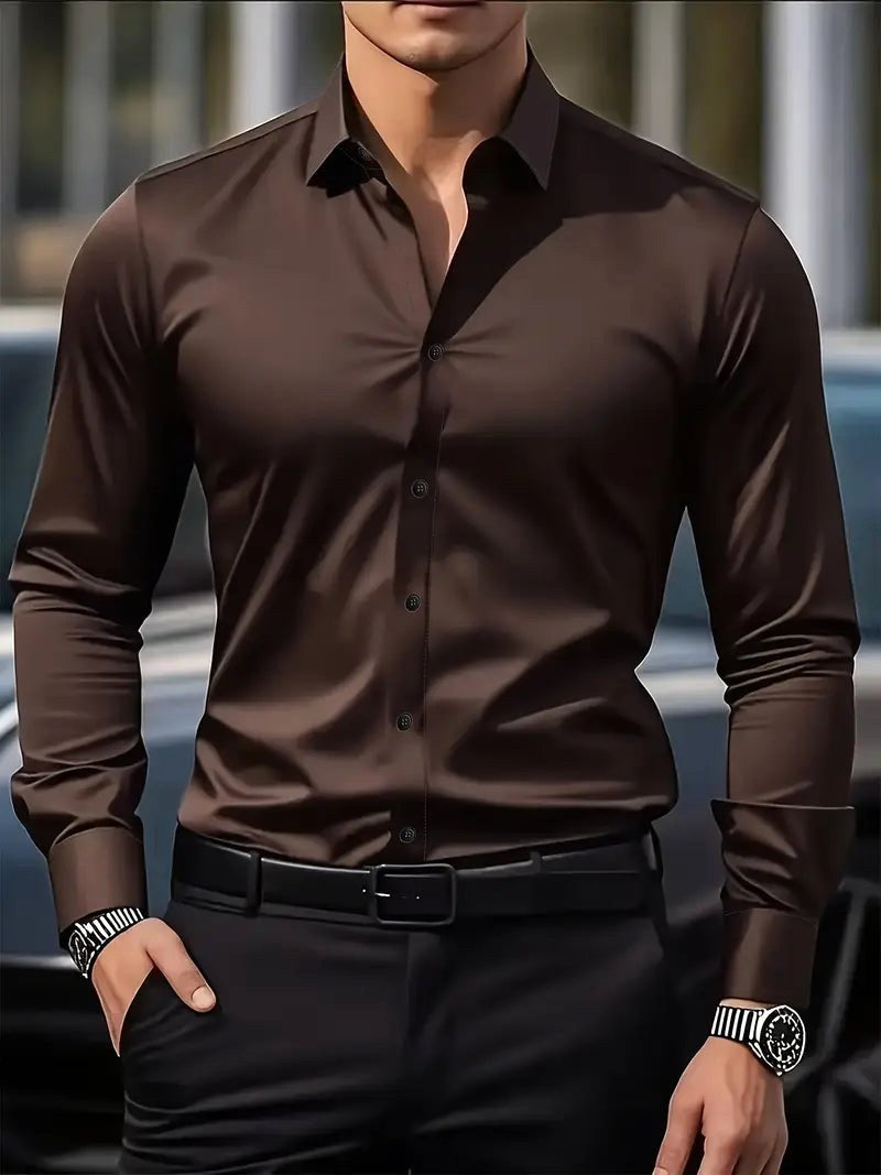 Teodor | Męska koszula biznesowa slim fit, klasyczna koszula z długim rękawem | Rokishi
