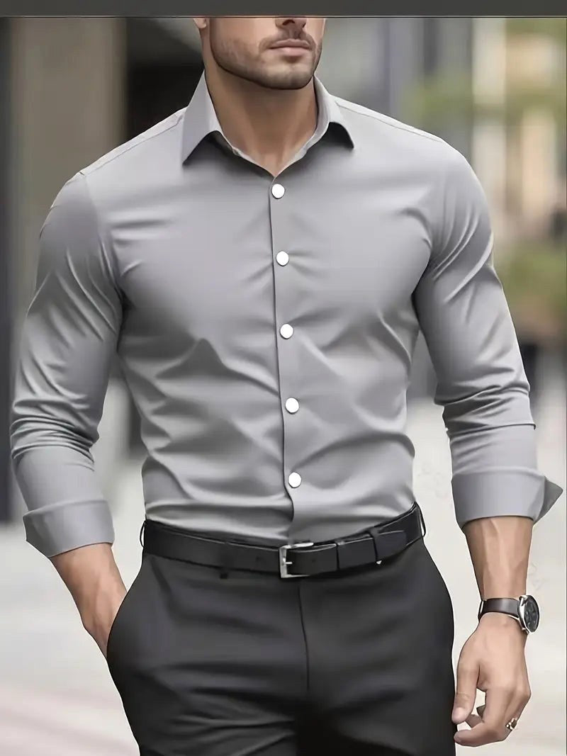 Teodor | Męska koszula biznesowa slim fit, klasyczna koszula z długim rękawem | Rokishi