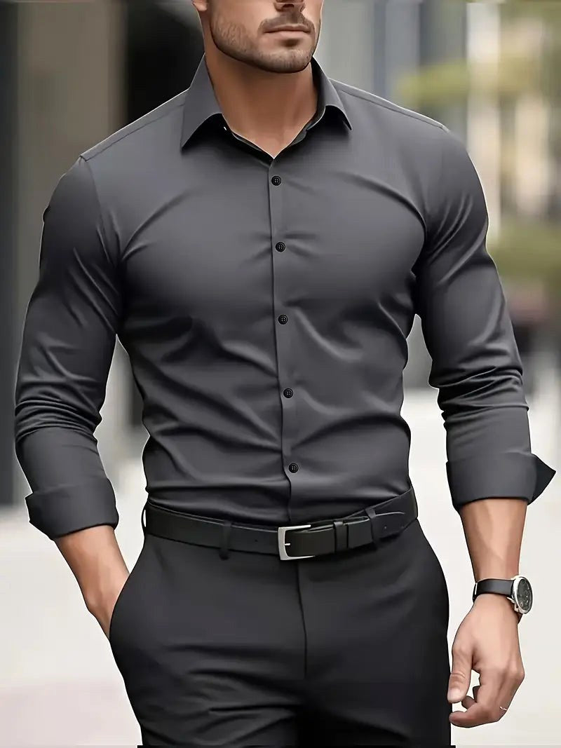 Teodor | Męska koszula biznesowa slim fit, klasyczna koszula z długim rękawem | Rokishi
