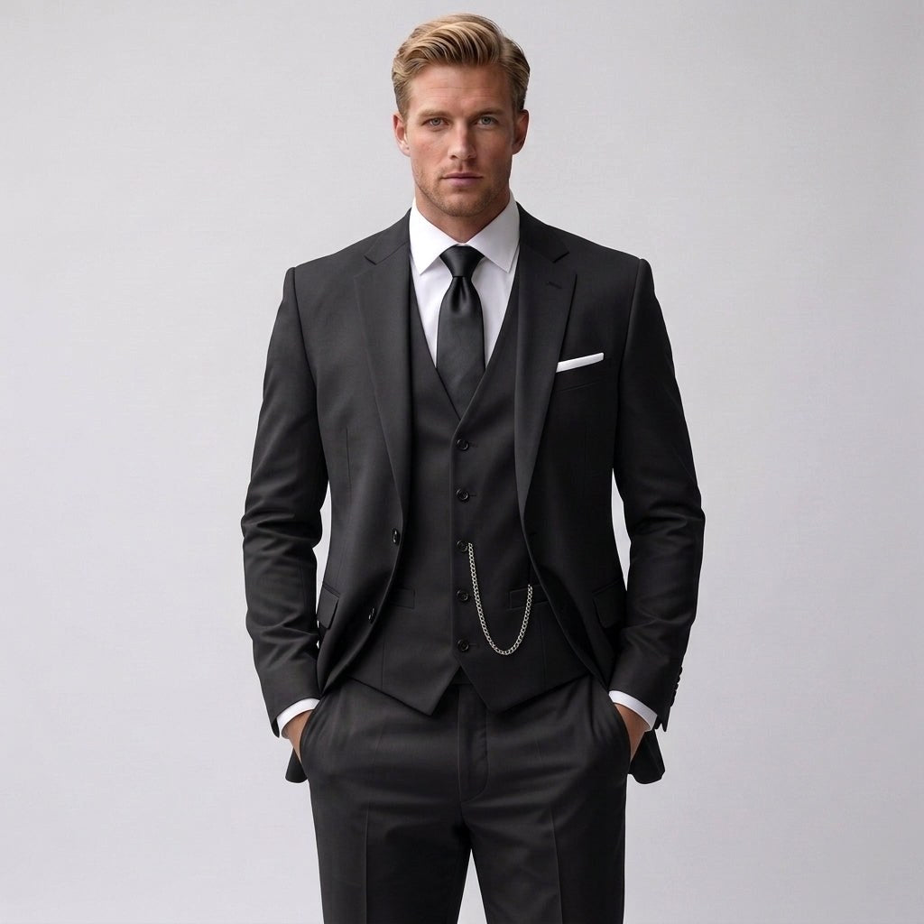 Jan | Męski garnitur trzyczęściowy o kroju slim fit: marynarka, kamizelka i spodnie | Rokishi