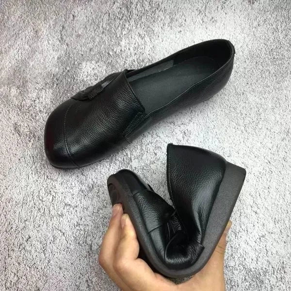 Marcelina | Damskie wspierające buty skórzane, skórzane buty wsuwane | Rokishi | Czarny