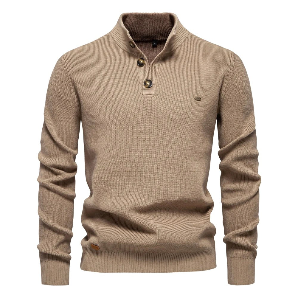 Kacper | Męski sweter bawełniany o klasycznym kroju, elegancki męski sweter | Rokishi | Khaki