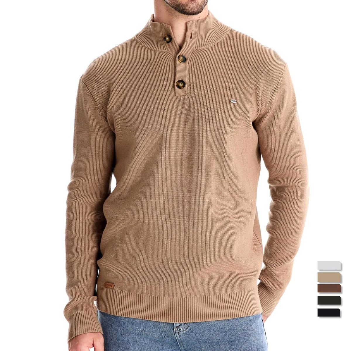 Kacper | Męski sweter bawełniany o klasycznym kroju, elegancki męski sweter | Rokishi | Khaki