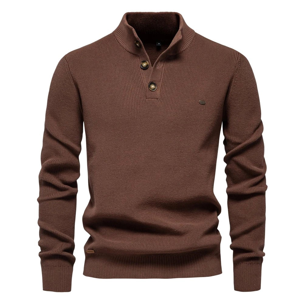 Kacper | Męski sweter bawełniany o klasycznym kroju, elegancki męski sweter | Rokishi | Khaki