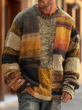 Mateusz | Męski sweter dzianinowy w stylu patchwork, model z długim rękawem na jesień | Rokishi
