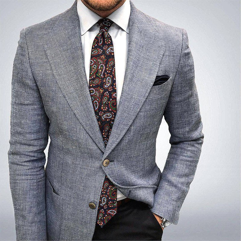 Leon | Męski dopasowany blazer o strukturalnym wykończeniu, elegancka marynarka | Rokishi | Jasnoszary