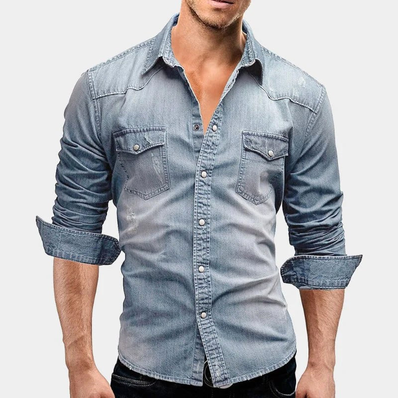 Emil | Męska koszula w stylu vintage (efekt sprania), krój slim-fit | Rokishi