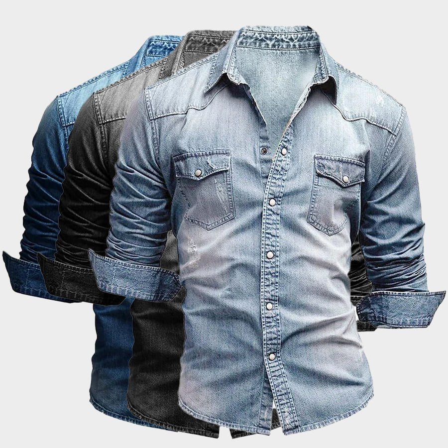 Emil | Męska koszula w stylu vintage (efekt sprania), krój slim-fit | Rokishi