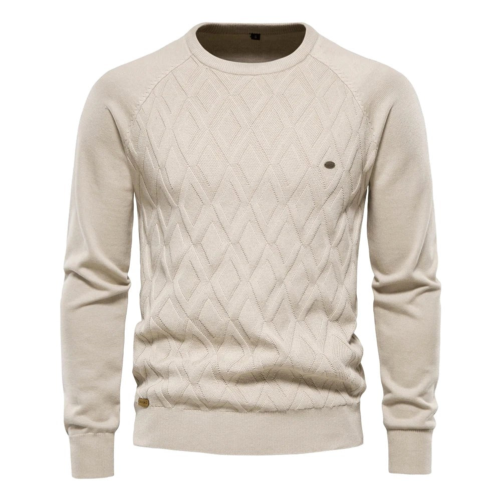 Wojciech | Klasyczny męski sweter bawełniany, elegancki sweter casualowy | Rokishi | Brązowy