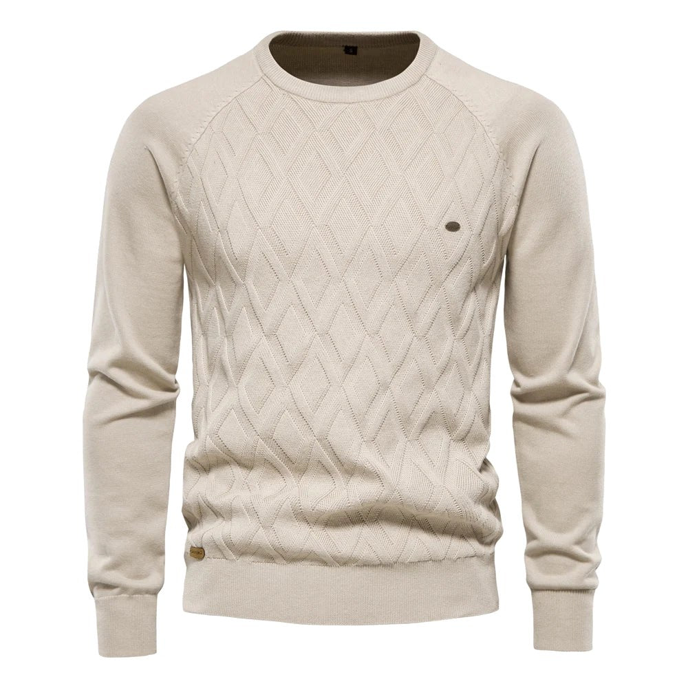 Wojciech | Klasyczny męski sweter bawełniany, elegancki sweter casualowy | Rokishi | Brązowy