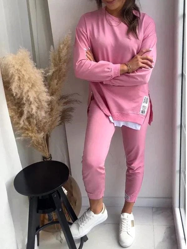 Jagoda | Damski oversize'owy dwuczęściowy komplet dresowy, zwężane spodnie jogger | Rokishi | Szary