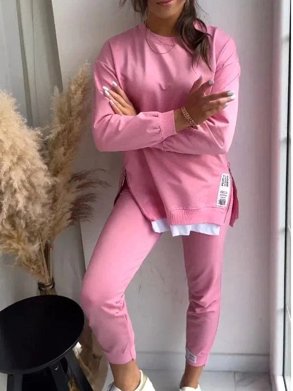 Jagoda | Damski oversize'owy dwuczęściowy komplet dresowy, zwężane spodnie jogger | Rokishi | Szary