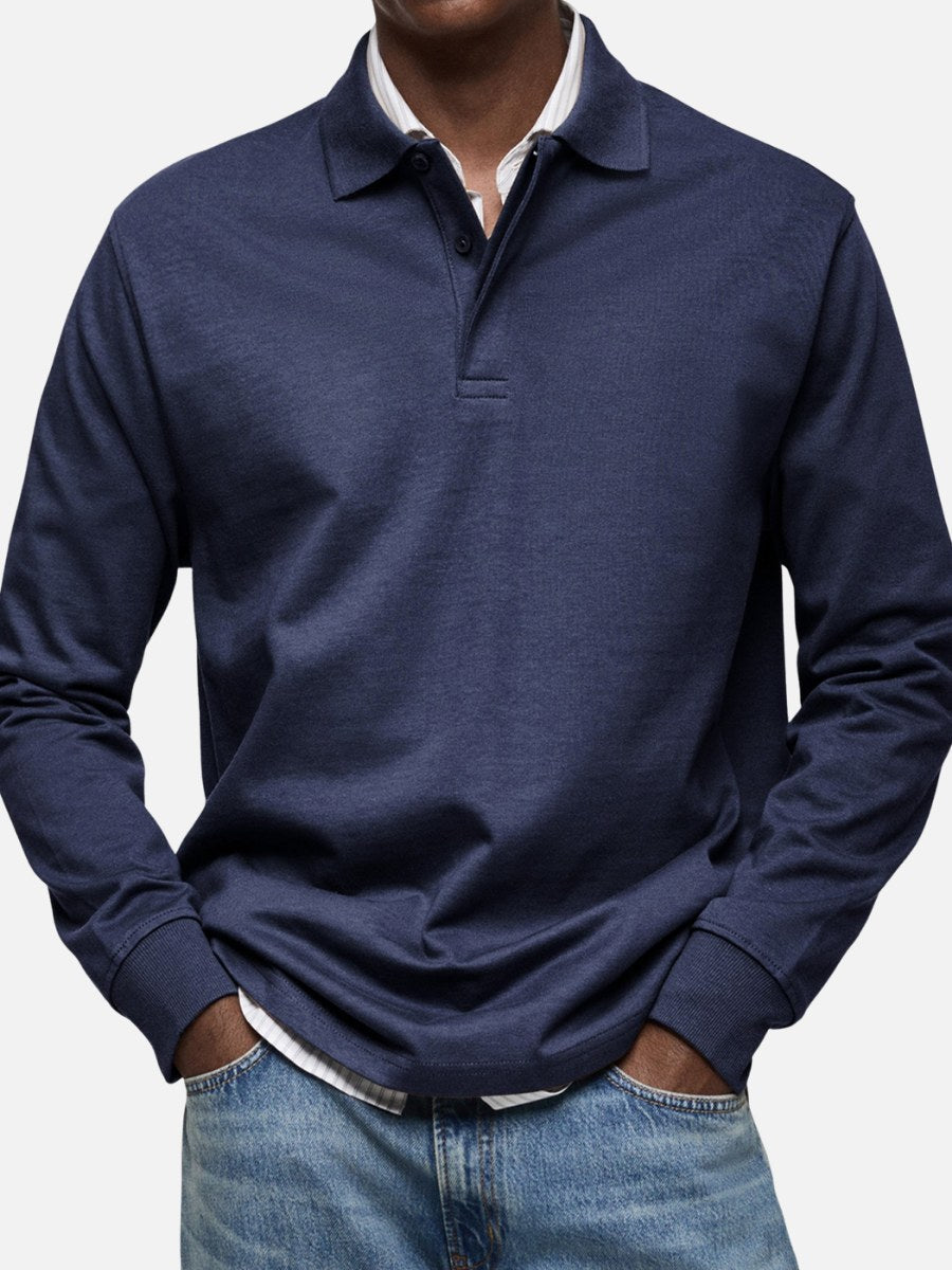 Sławomir | Męska koszulka polo z długim rękawem, elegancko dopasowane polo | Rokishi | Niebieski