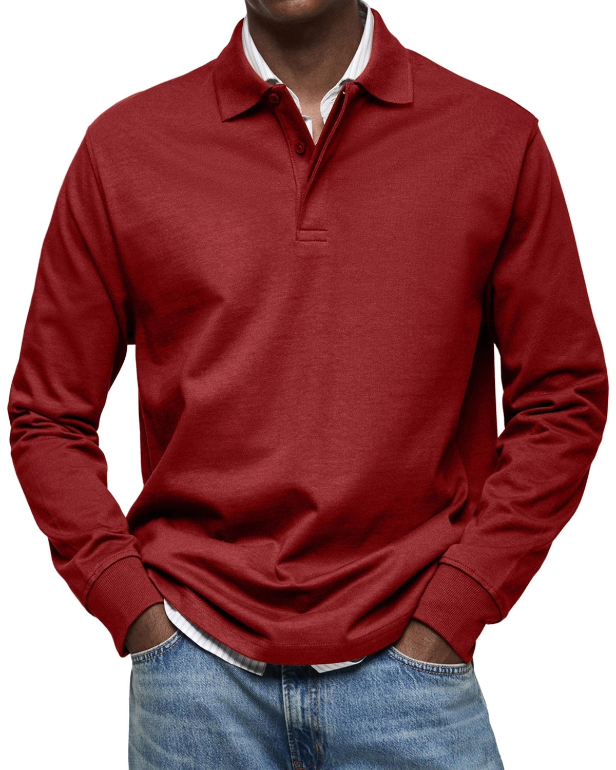 Sławomir | Męska koszulka polo z długim rękawem, elegancko dopasowane polo | Rokishi | Granatowy