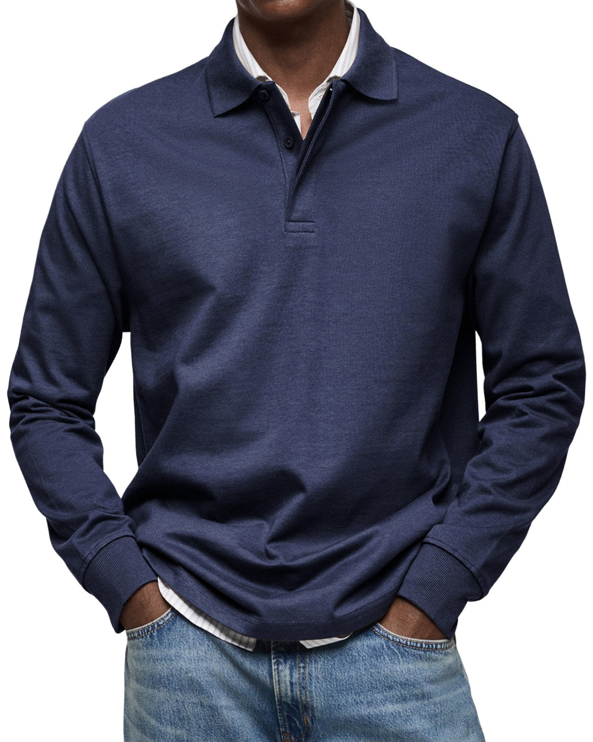 Sławomir | Męska koszulka polo z długim rękawem, elegancko dopasowane polo | Rokishi | Niebieski