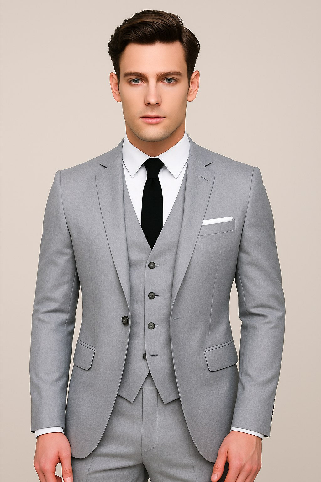 Leszek | Męski garnitur trzyczęściowy typu slim-fit, krój dopasowany | Rokishi