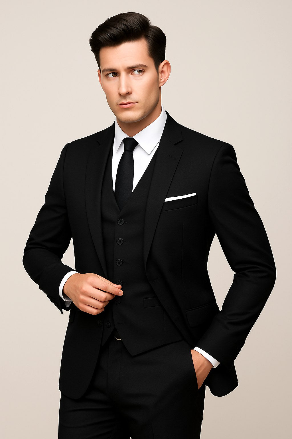 Leszek | Męski garnitur trzyczęściowy typu slim-fit, krój dopasowany | Rokishi