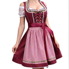 Nela | Damska sukienka w kratę w stylu bawarskim z gorsetowym wiązaniem i koronką, sukienka midi na Oktoberfest | Rokishi