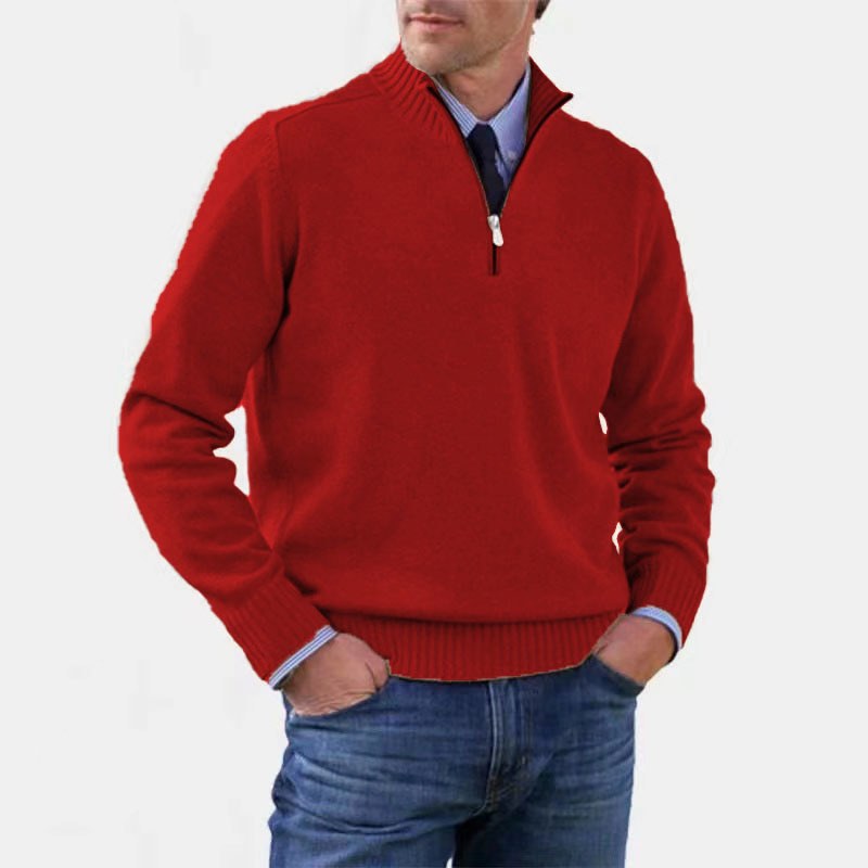Bogdan | Męski sweter z zamkiem i lekkim ociepleniem, elegancki sweter z dzianiny | Rokishi | Czerwony