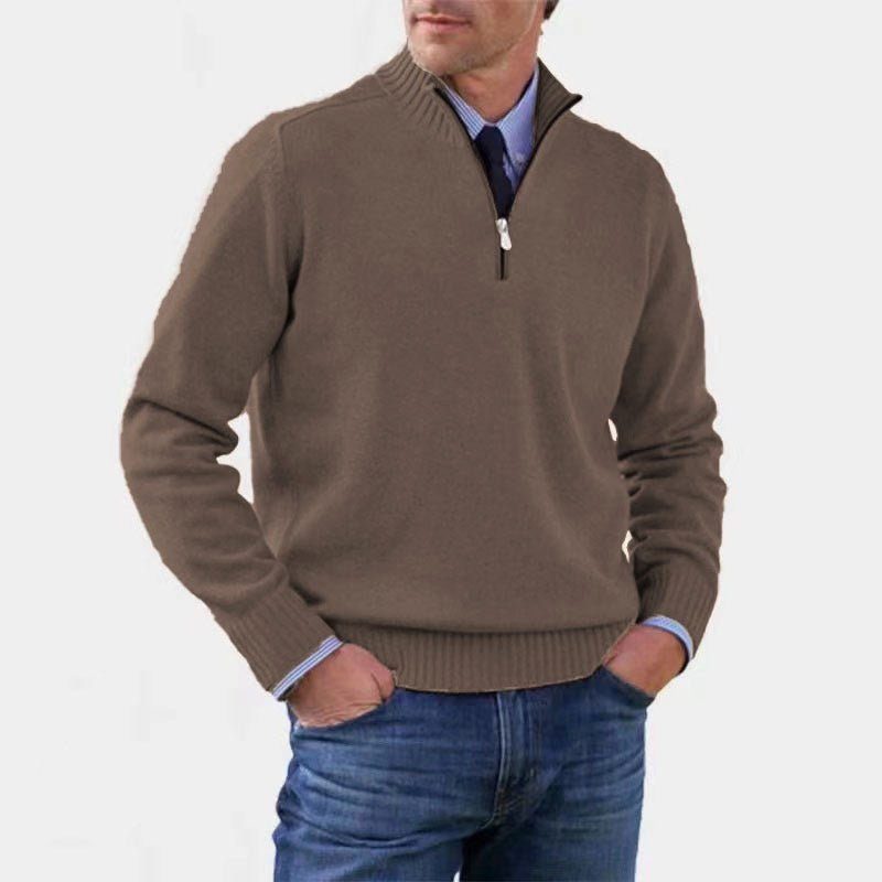 Bogdan | Męski sweter z zamkiem i lekkim ociepleniem, elegancki sweter z dzianiny | Rokishi | Szary