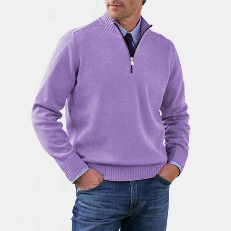 Bogdan | Męski sweter z zamkiem i lekkim ociepleniem, elegancki sweter z dzianiny | Rokishi | Szary