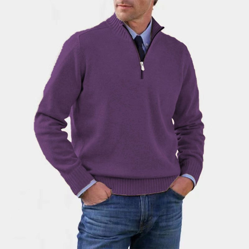Bogdan | Męski sweter z zamkiem i lekkim ociepleniem, elegancki sweter z dzianiny | Rokishi | Czarny