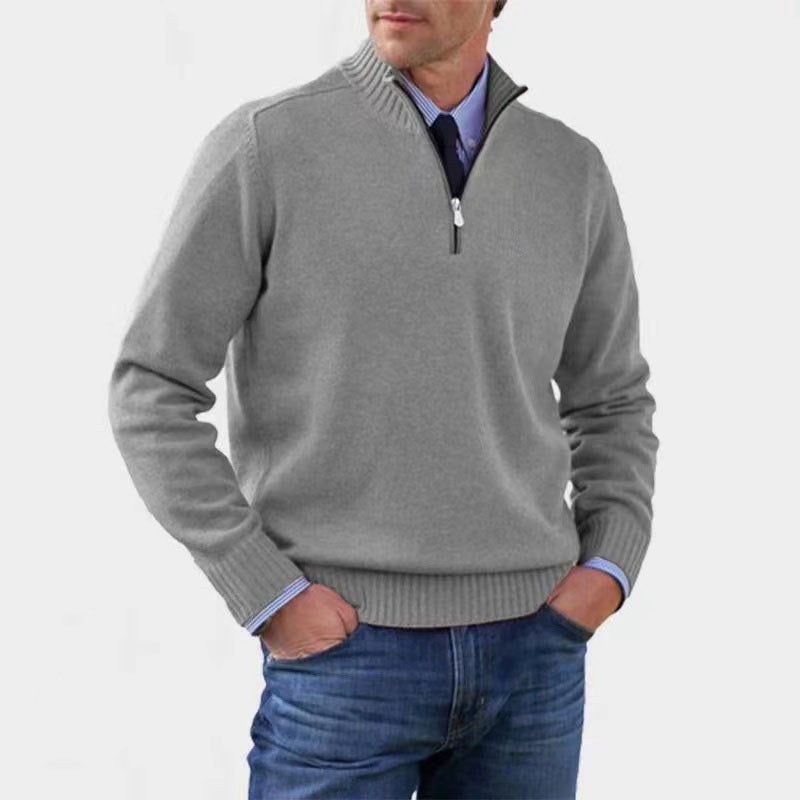 Bogdan | Męski sweter z zamkiem i lekkim ociepleniem, elegancki sweter z dzianiny | Rokishi | Czerwony