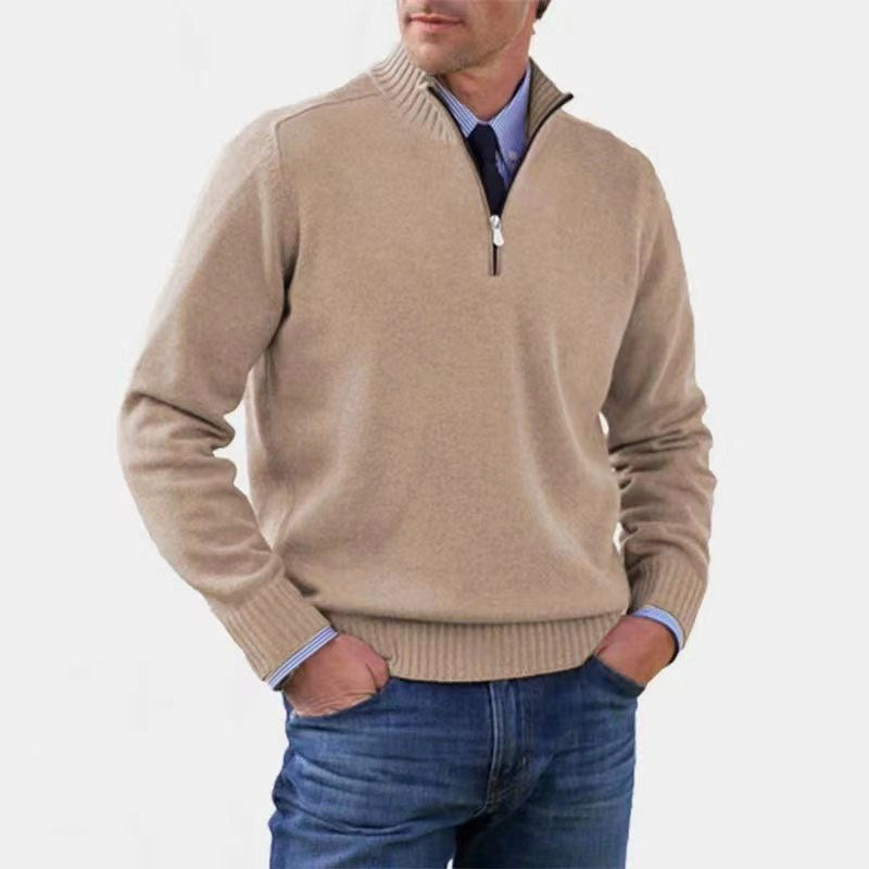 Bogdan | Męski sweter z zamkiem i lekkim ociepleniem, elegancki sweter z dzianiny | Rokishi | Szary