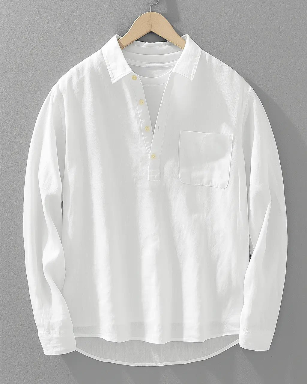 Dawid | Męska koszula overshirt z bawełny i lnu, luźna koszula z krótkim zapięciem na guziki | Rokishi | Granatowy