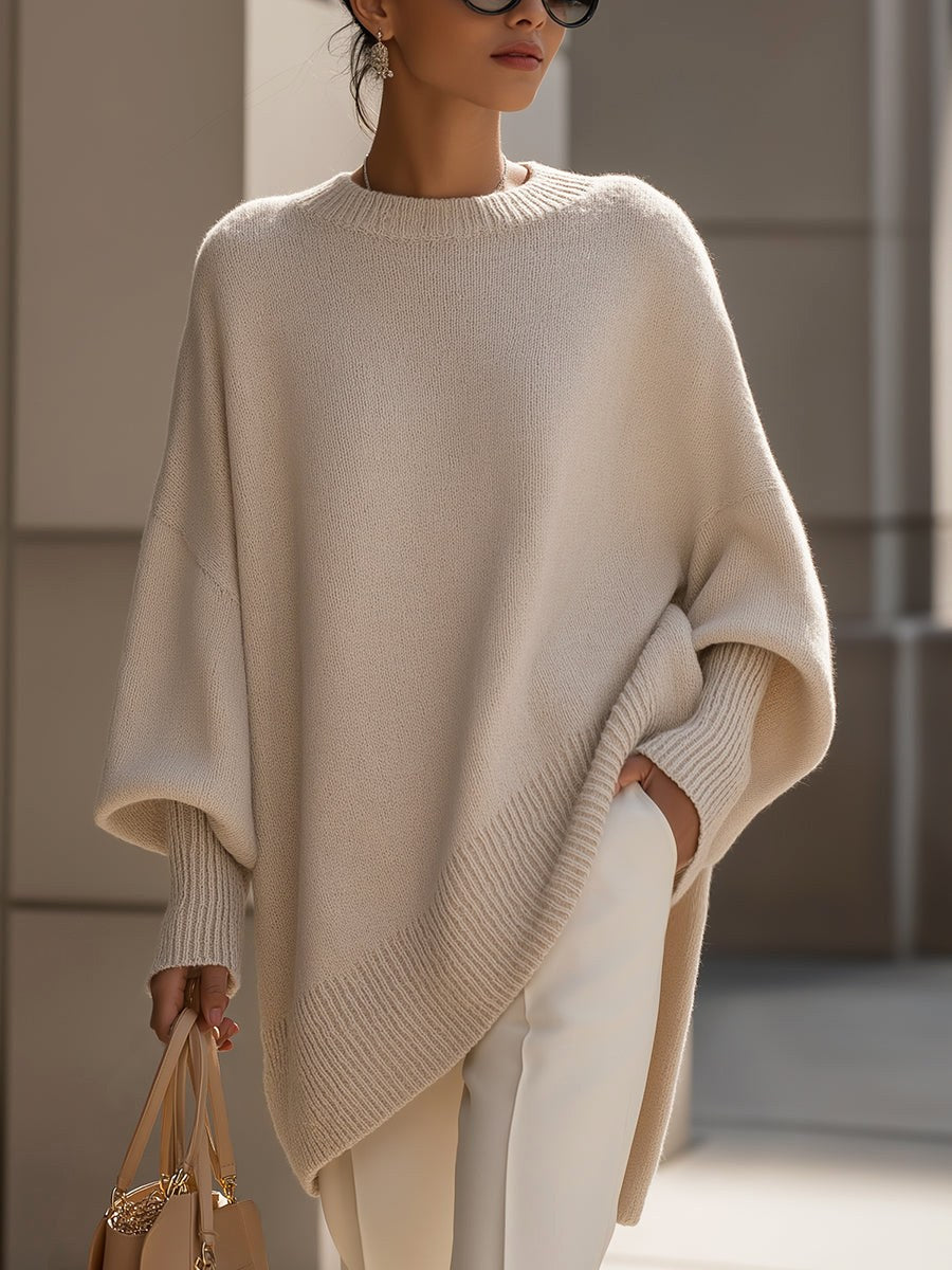 Monika | Damski oversize'owy sweter, sweter z miękkim splywem | Rokishi | Beżowy