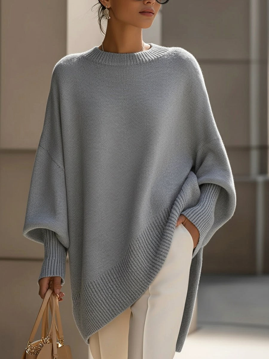 Monika | Damski oversize'owy sweter, sweter z miękkim splywem | Rokishi | Granatowy