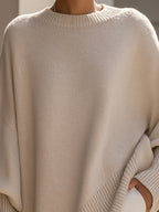Monika | Damski oversize'owy sweter, sweter z miękkim splywem | Rokishi | Beżowy