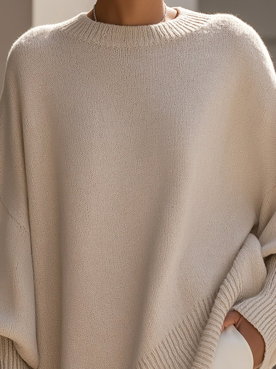 Monika | Damski oversize'owy sweter, sweter z miękkim splywem | Rokishi | Beżowy