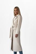 Natalia | Damski długi płaszcz dwurzędowy, dopasowany płaszcz jesienny | Rokishi | Beżowy