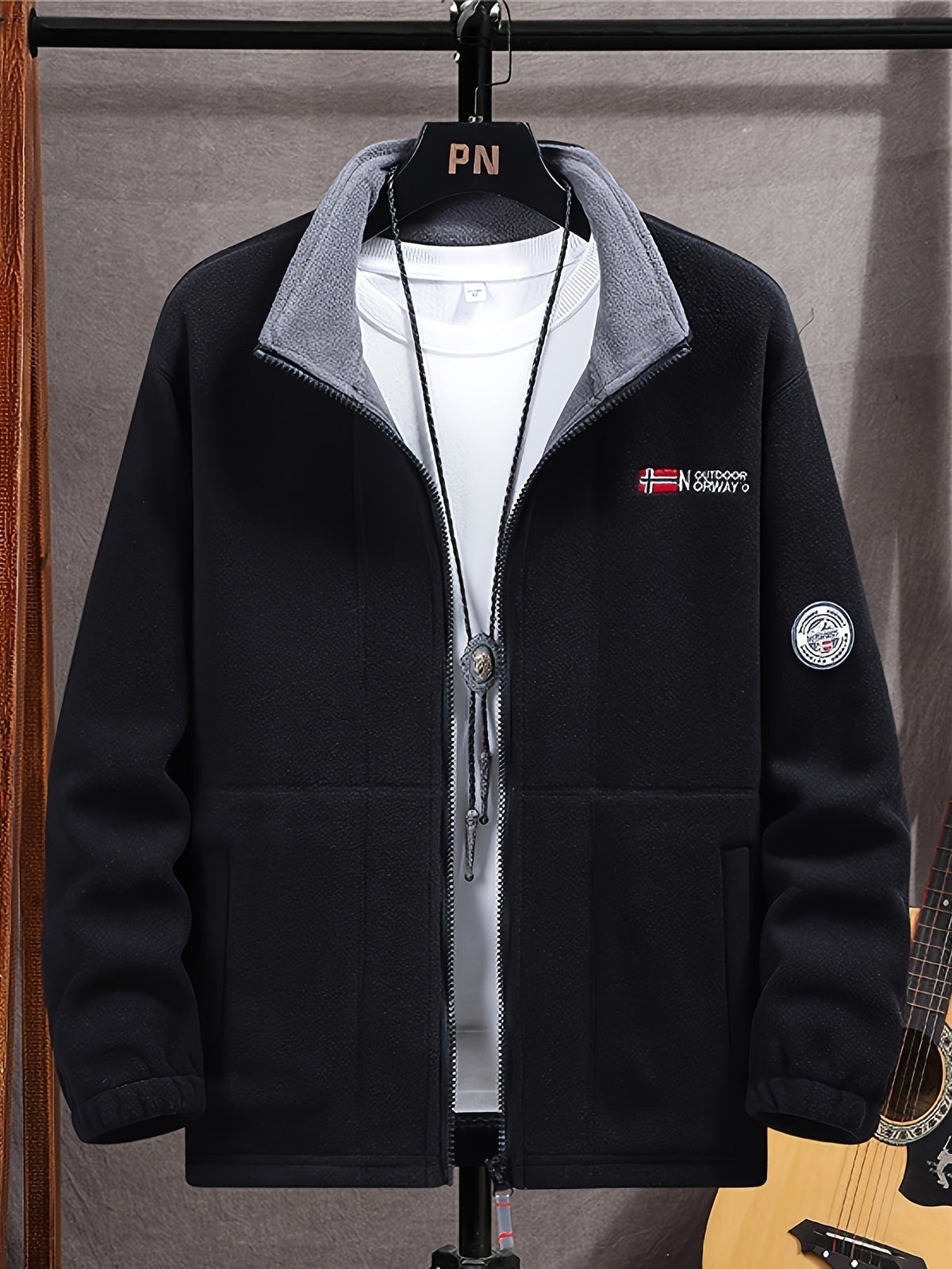 Marcin | Męska bluza polarowa z kołnierzem, bluza polarowa outdoorowa | Rokishi | Khaki