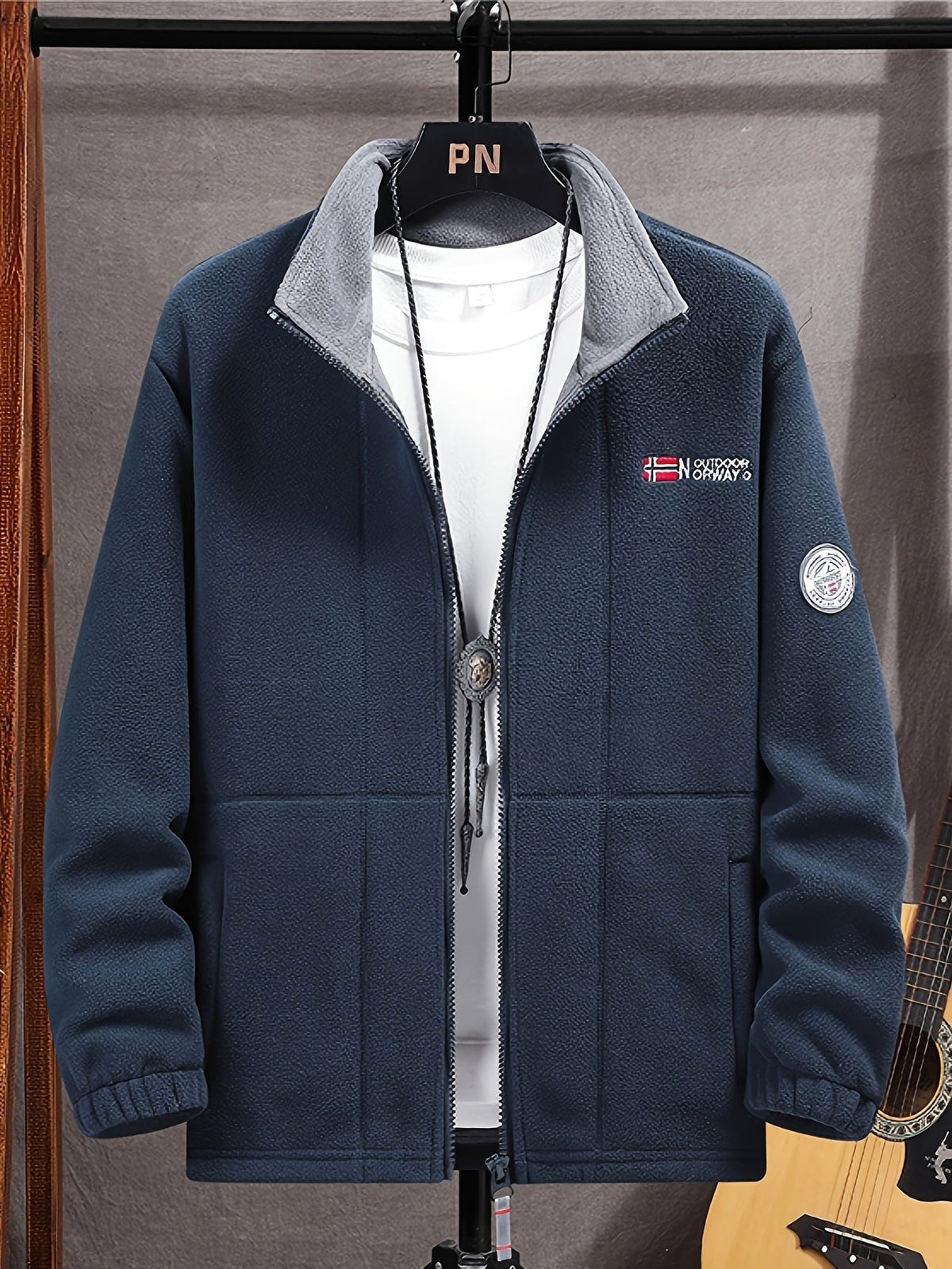 Marcin | Męska bluza polarowa z kołnierzem, bluza polarowa outdoorowa | Rokishi | Szary