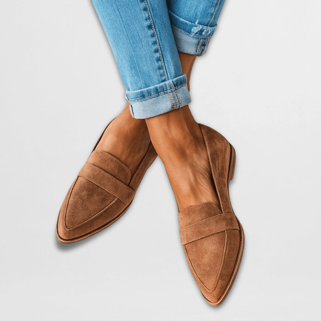 Olga | Damskie zamszowe loafersy, wyściełane buty codzienne | Rokishi | Khaki
